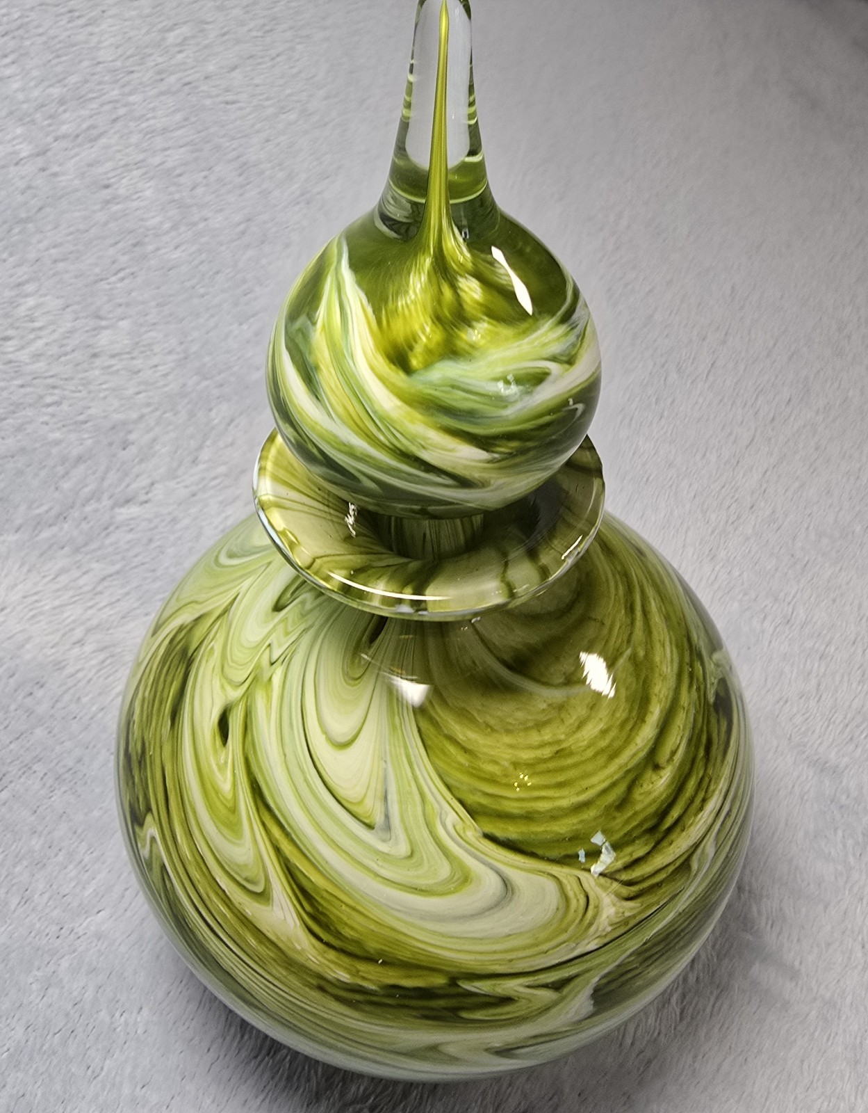 Valletta Glass Hand Blown Green Swirl Perfume Bottle 8in Signed