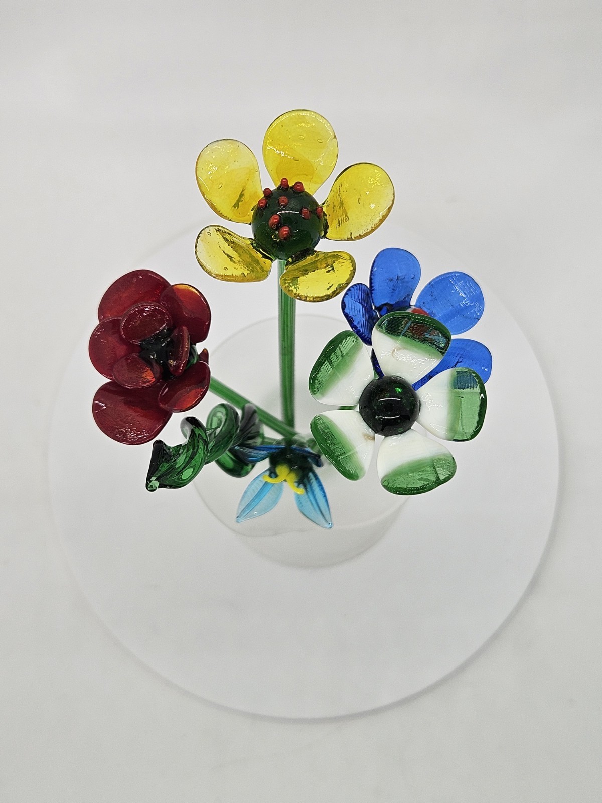 Art Glass Flowers & Leaf Bouquet Jack In The Pulpit Vase 6-7 3/4″ Fused 6 Pieces