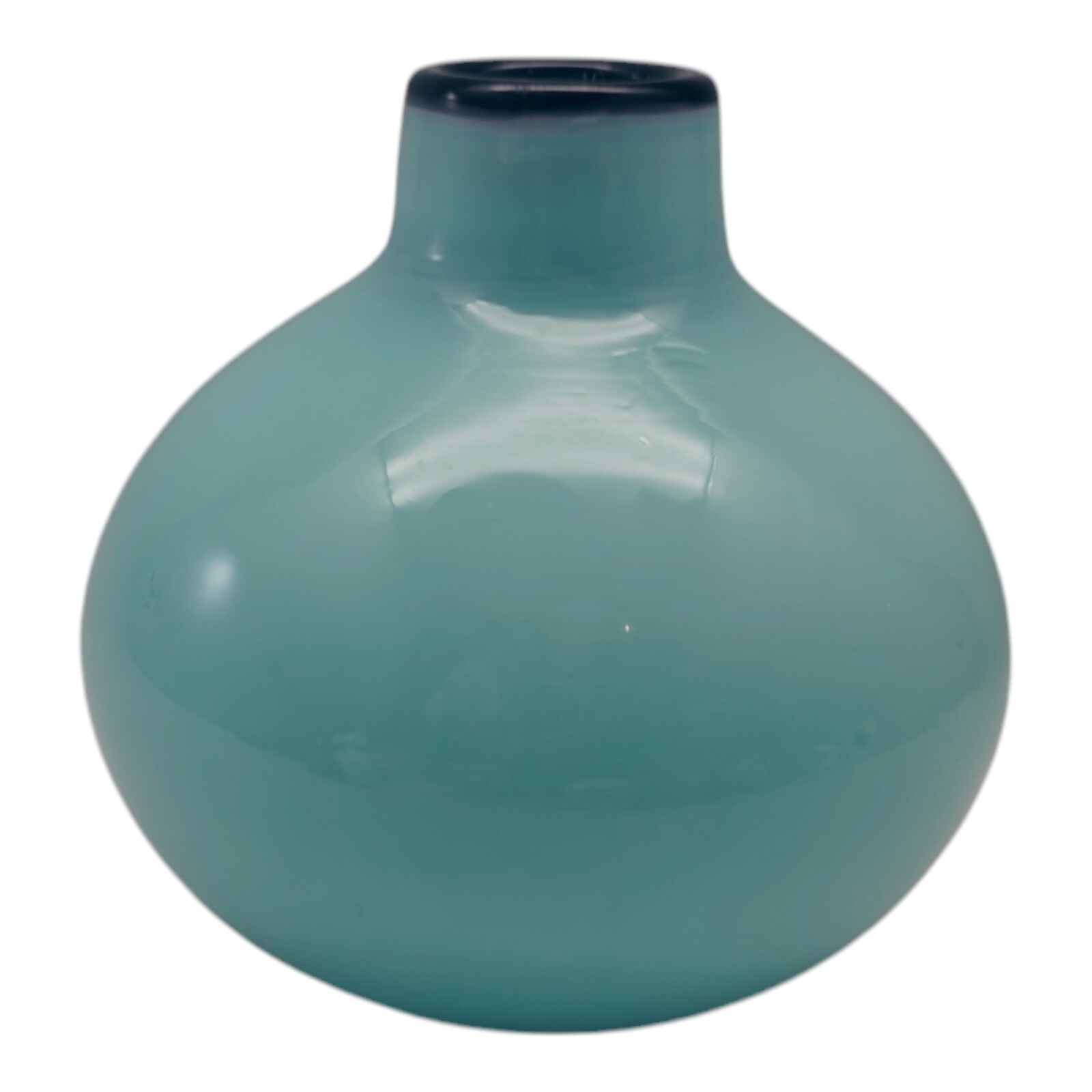 Two Toned Art Glass Bud Vase Aqua Cobalt Blue Rim Bulb