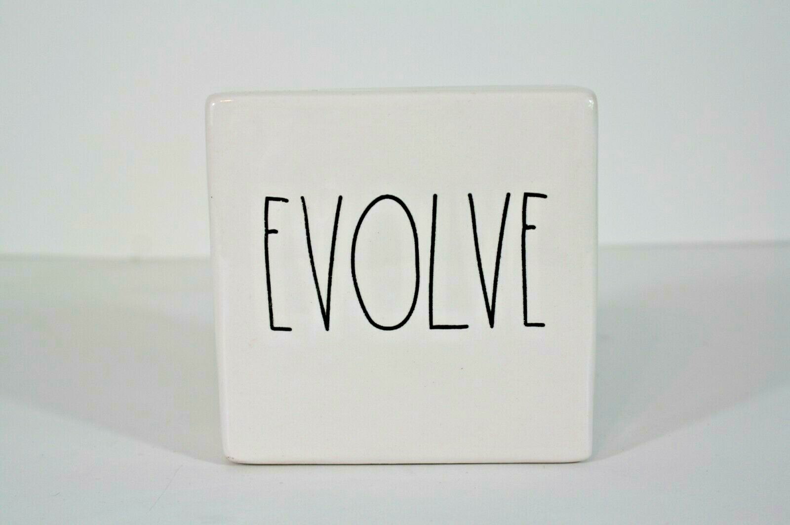 Rae Dunn Paperweight THINK EVOLVE Ceramic Box Block Sign Desk Decor Inspire