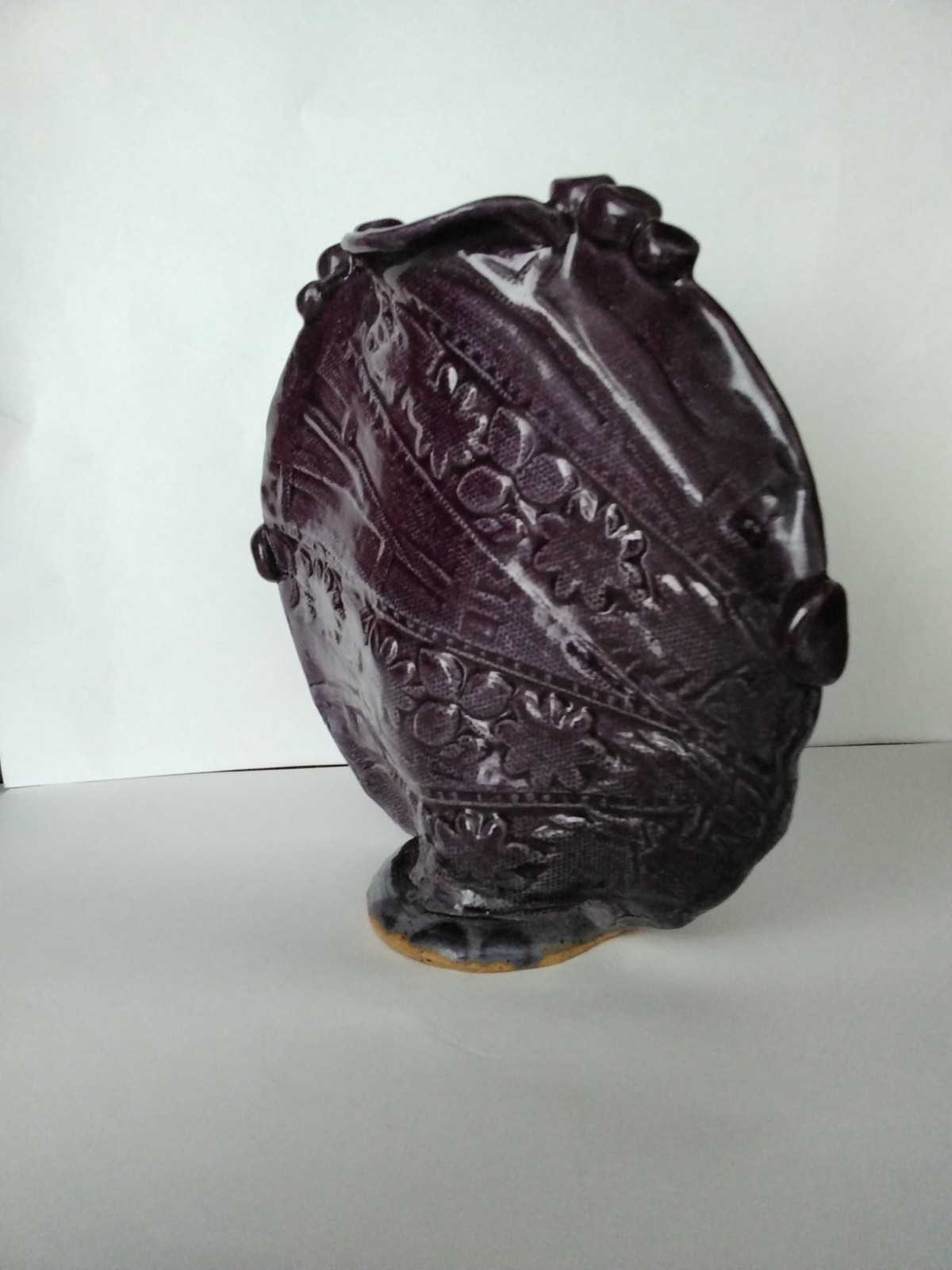 Vintage Purple Studio Art Pottery Vase. Signed CURRY. Unusual Shape.