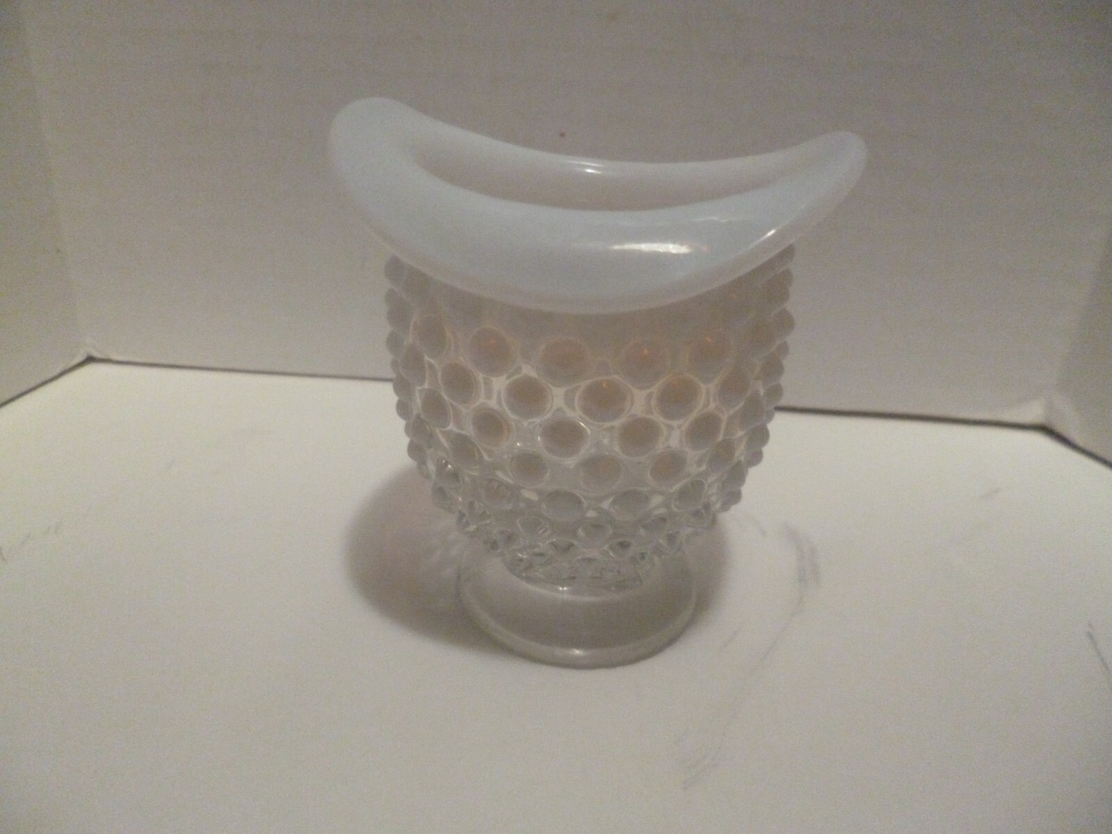 Fenton French White Opalescent Hobnail Footed Vase Hat