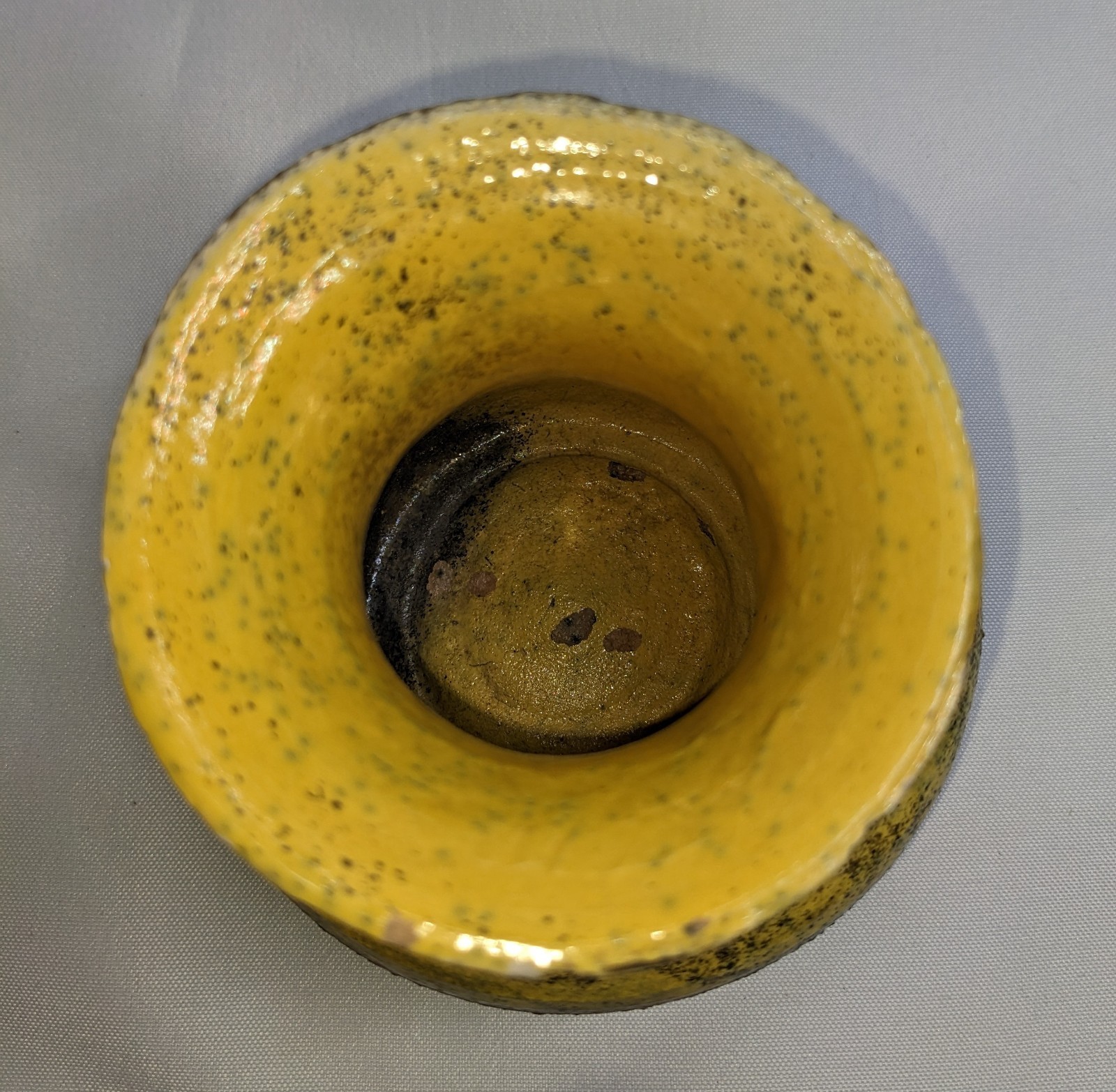 Rustic Glazed Pottery Vase, Brown Yellow Copper, Signed