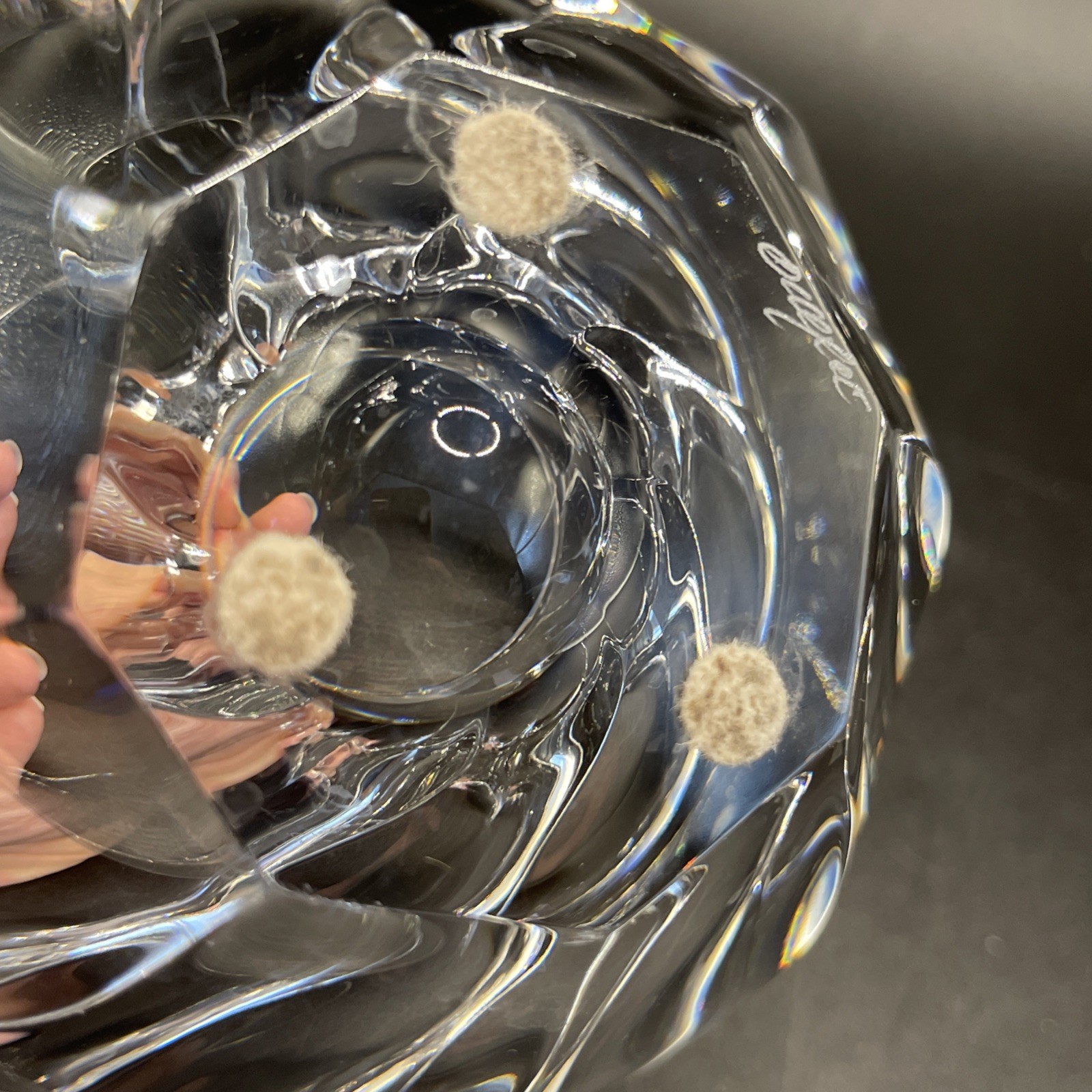 Orrefors Sweden Signed Crystal Bowl Residence Swirl Twist Octagon 4.75in Diam