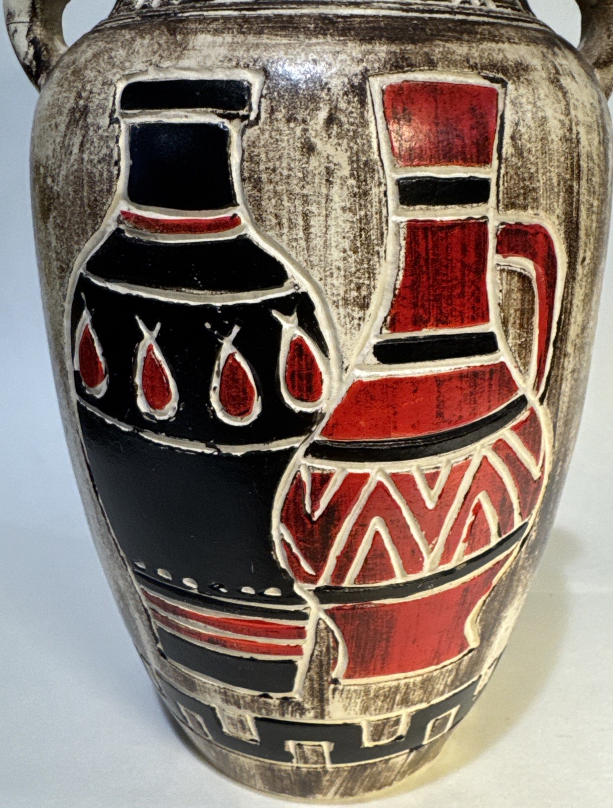 Vintage Mid Century Egyptian Revival Japan Pottery Amphora Vase 8” Double Handle