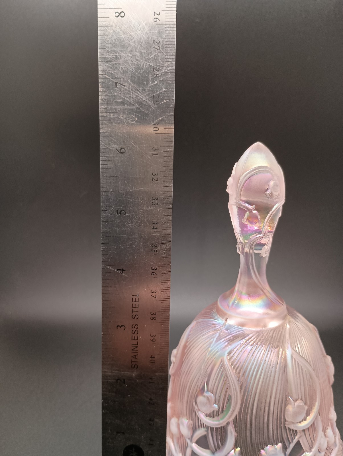 Vintage Fenton Glass Bell Pink Opalescent Iridescent ‘Lily of the Valley’ 6”