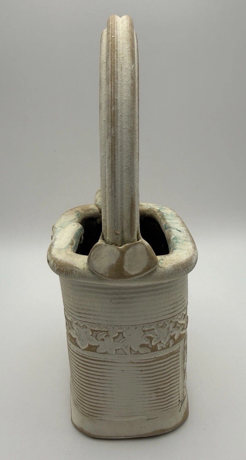 10” Frohreich Barn Bucket Handmade Studio Design Red Clay Pottery Keyhole Vase