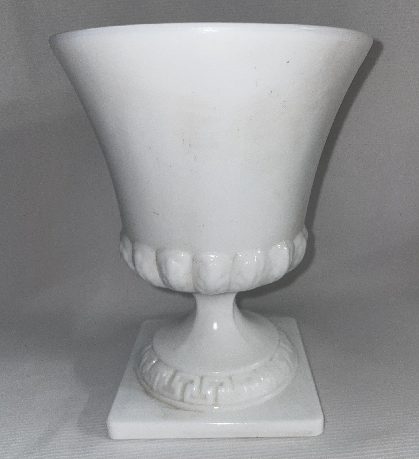 VTG Milk Glass Urn-Greek Key Grecian Design EO Brody Mid Century Modern 7×5.25”