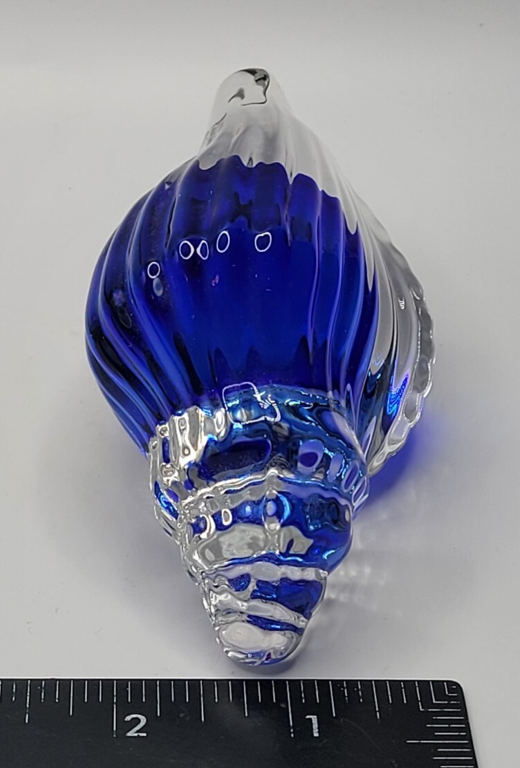 Continental Creations Blown Glass Blue Sommerso Conch Shell Paperweight • 4″