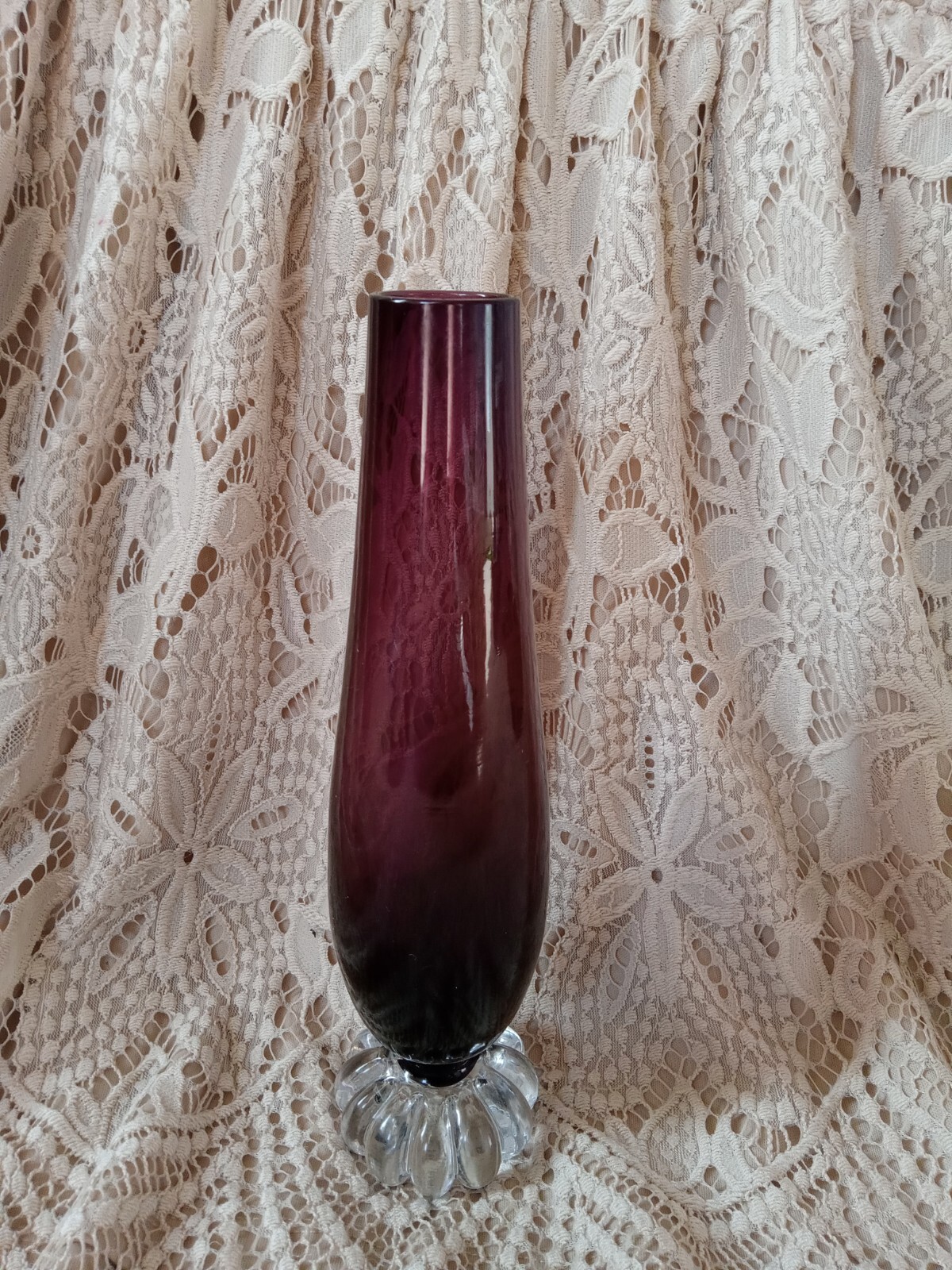 Vintage Bo Borgstrom Aseda Scandinavian 9″ Dark Purple Eggplant Clear Base