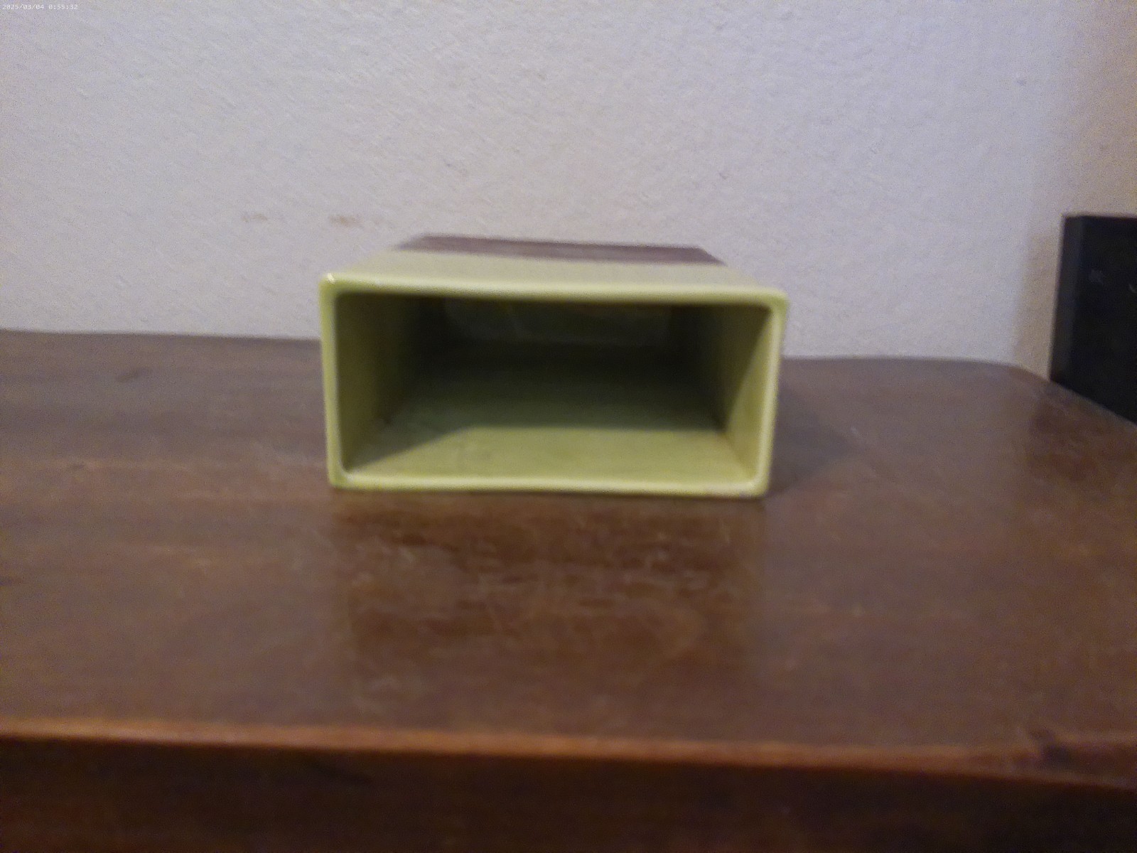 Vintage Mid Century Chartreuse and Brown Rectangular Vase