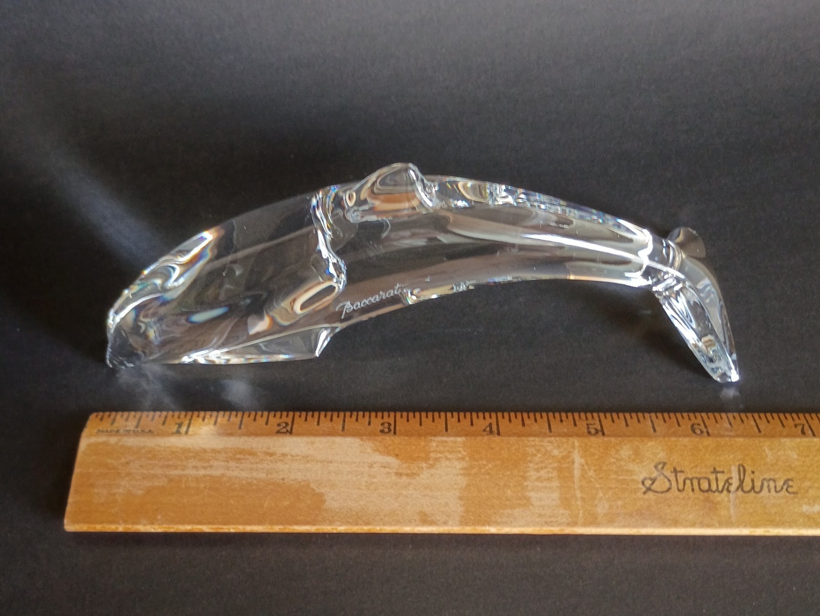 Vtg Baccarat 6.5″ Playing Dolphin Lead Crystal Figurine Hallmarked Discontinued