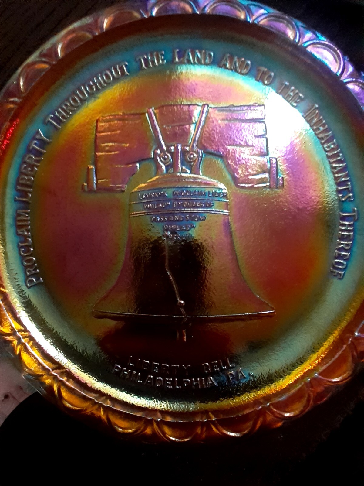 Vintage Carnival glass Liberty Bell Decorative Plate