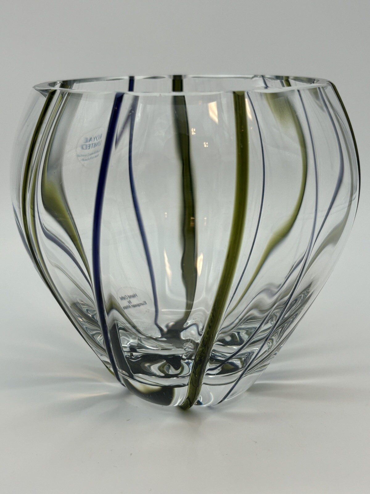 Royal Limited Crystal Vase Green Blue Threading Hand Crafted Mouth Blown Poland