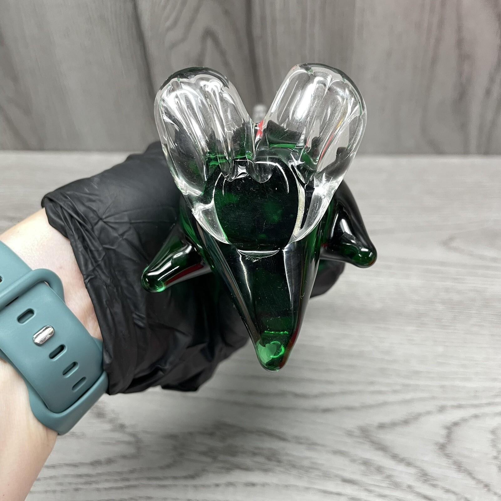 Vintage MCM Murano Style Blown Glass Green Duck Bird 7″ Mid Century Modern