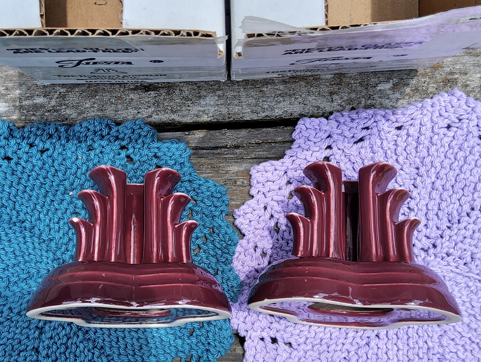 Fiestaware Pair of CLARET Pyramid Tripod Candle Holders #483 Of 500