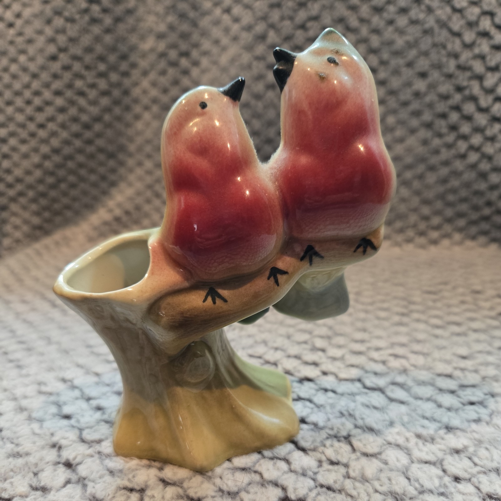 Vintage Royal Copley Figural Birds on Branch Bud Vase Mid Century yellow/blue