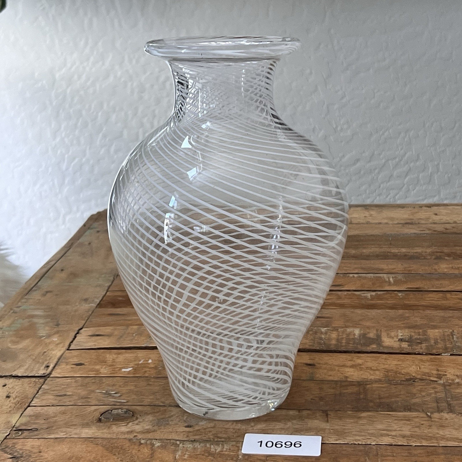 Hand Blown Italian Mezza Filigrana Murano Glass Vase 10.5″ Tall MCM Minimalist