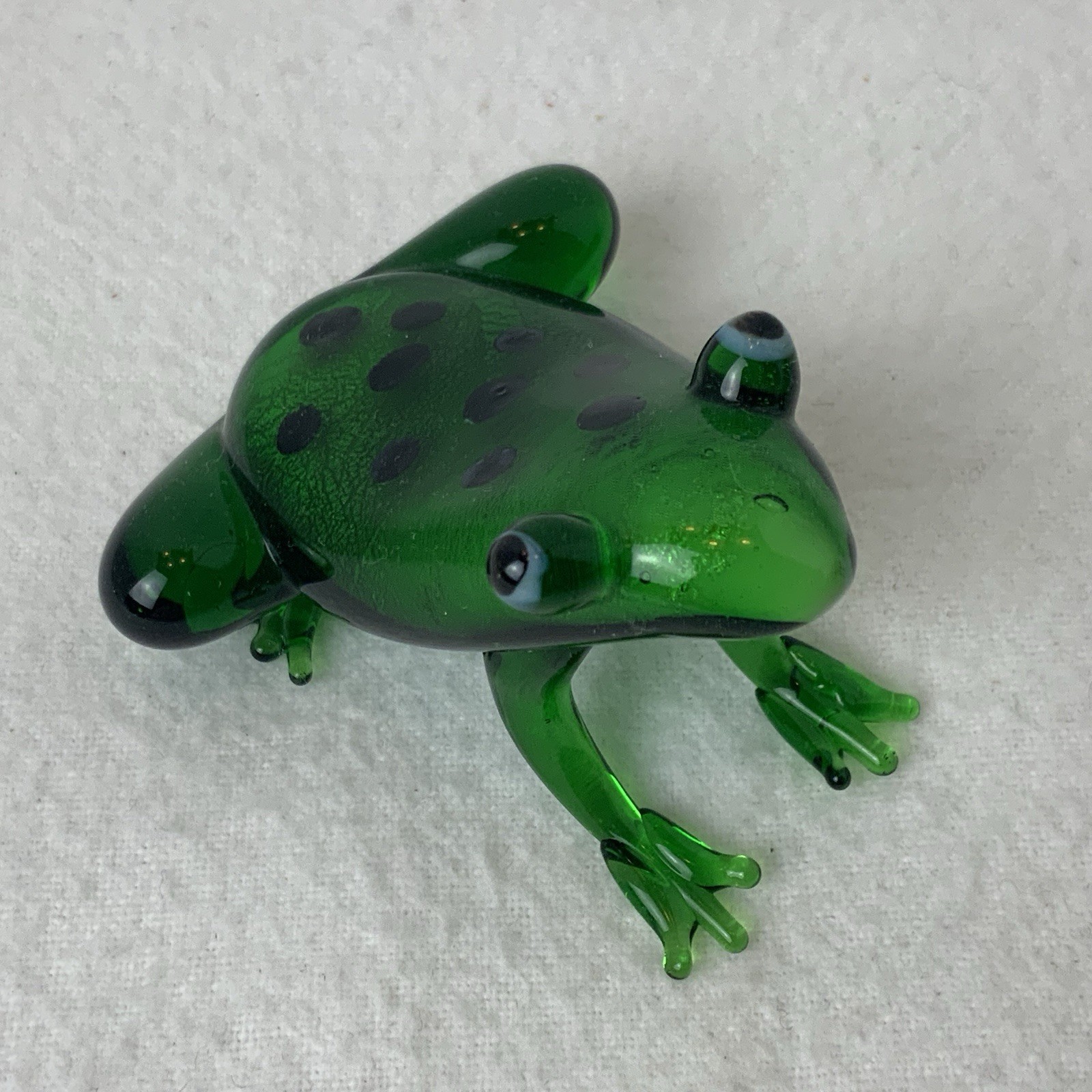 Vintage Lampwork Small Green Hand blown Art Glass Frog Figure Figurine