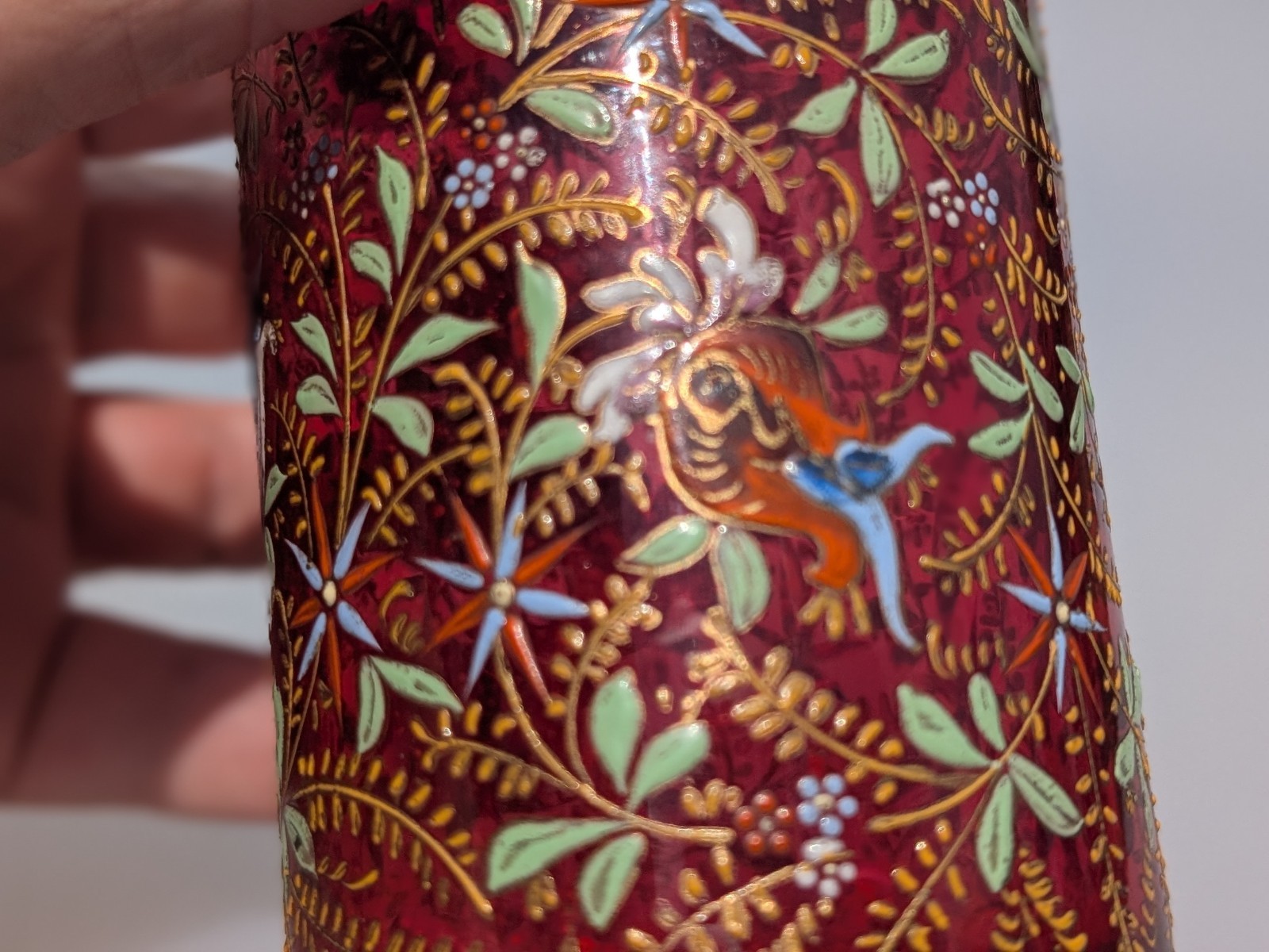Antique 19th Century Moser Enamelled Gilt Ruby Glass Bottle/ Vase Persian Style
