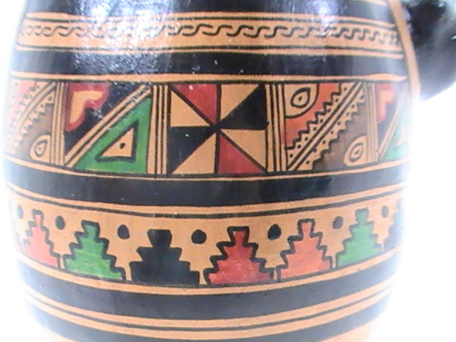 PERU INCA Murals Pottery Art Deco Hand Painted Handcrafted Jaguar 8.5″ tall