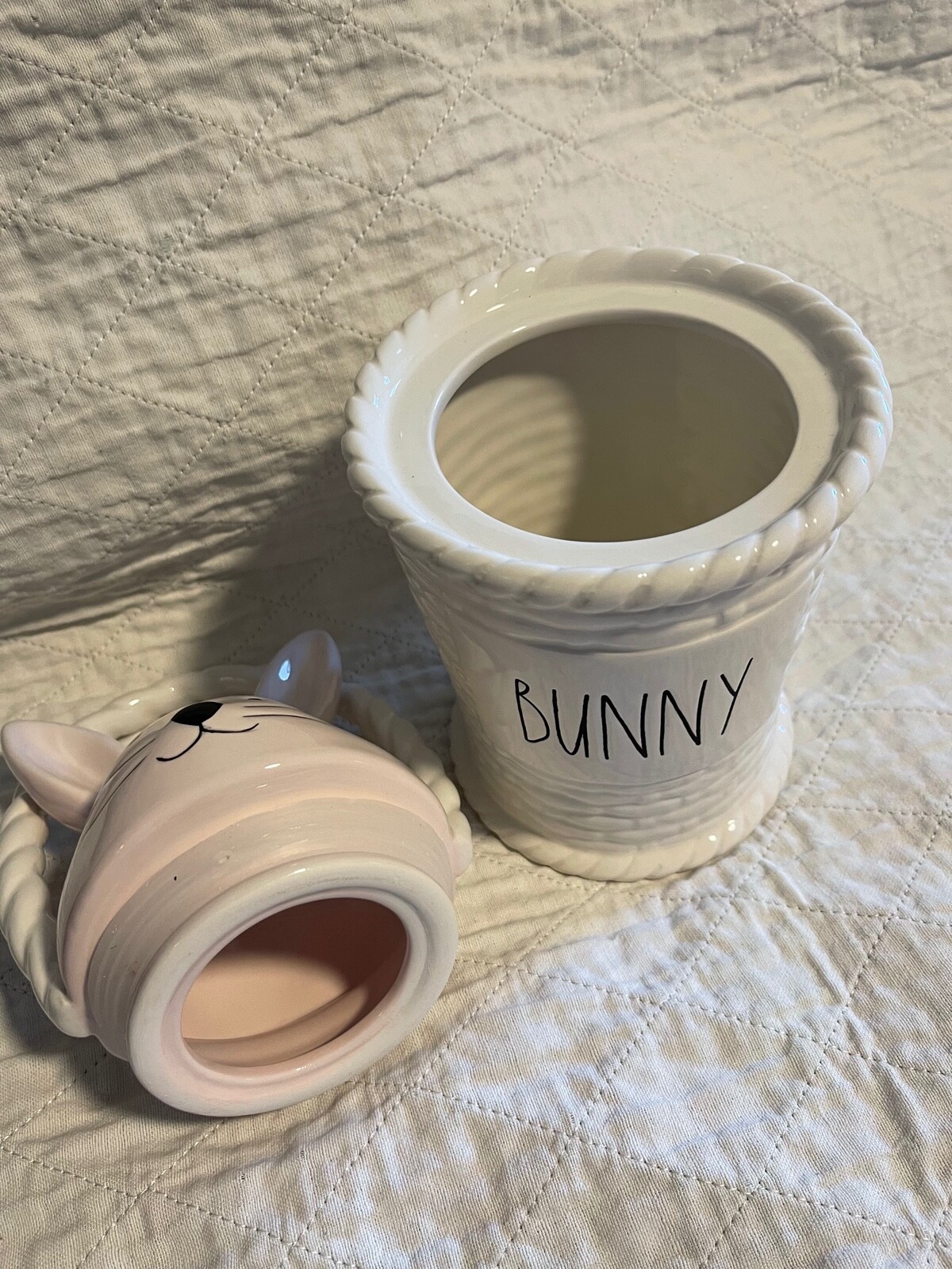 Rae Dunn Pink BUNNY White BASKET Canister Candy Dish 2021 by Magneta