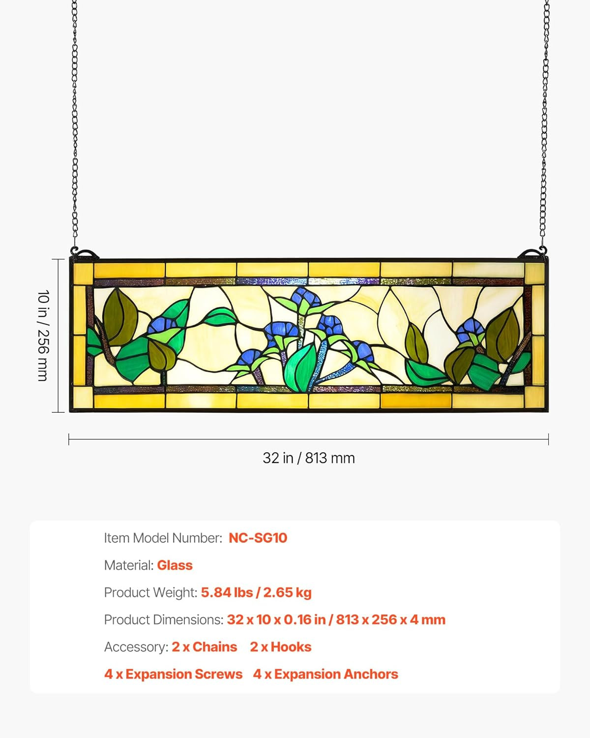 Tiffany Style Stained Glass Window Panel Hanging Transom Home Kitchen Decor