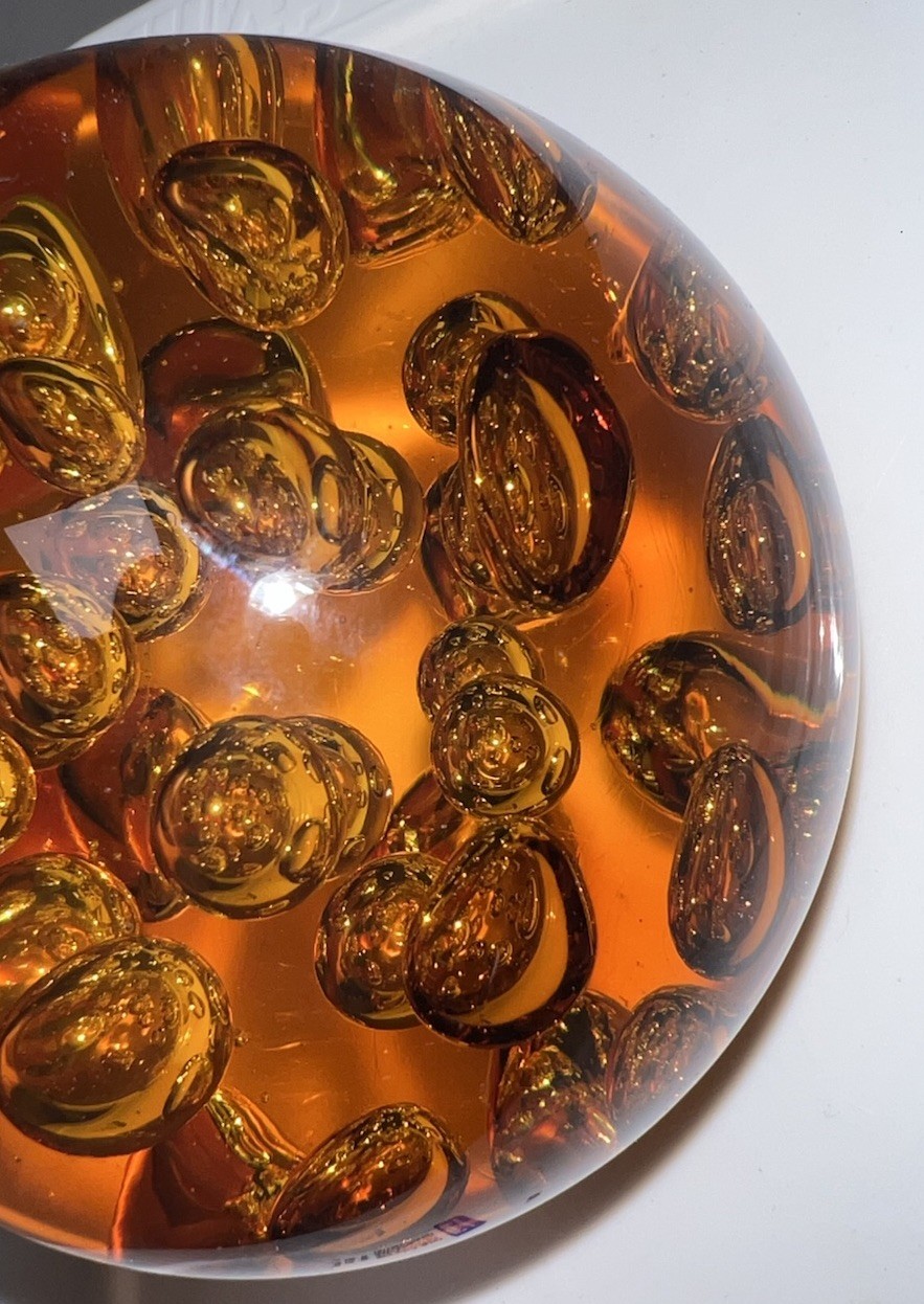 (10)VTG 5” Murano Amber Art Glass Ball Paperweight Controlled Bubbles 4 Pounds