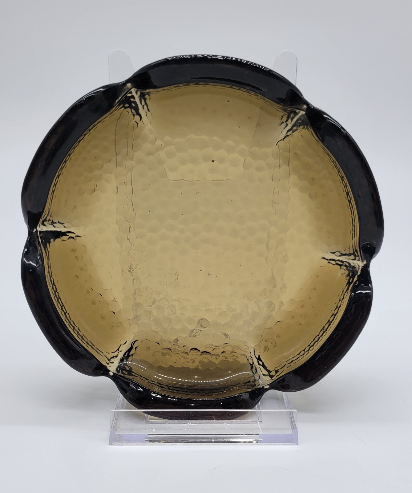 Vintage MCM Smoke Gray Anchor Hocking Heavy Glass Ashtray Scalloped