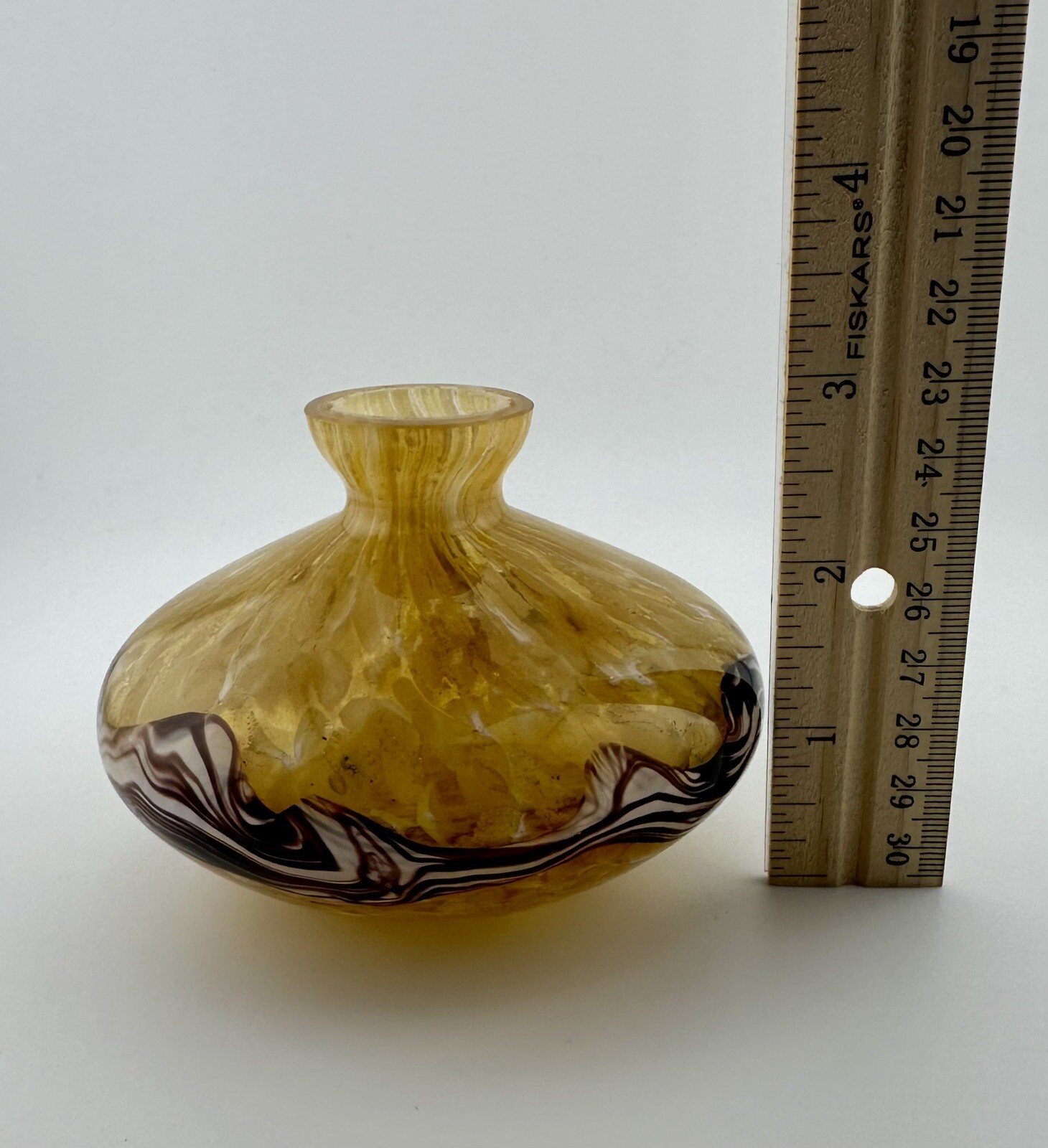 Vintage Art Swirled Gold White Yellow Brown Mini Vase