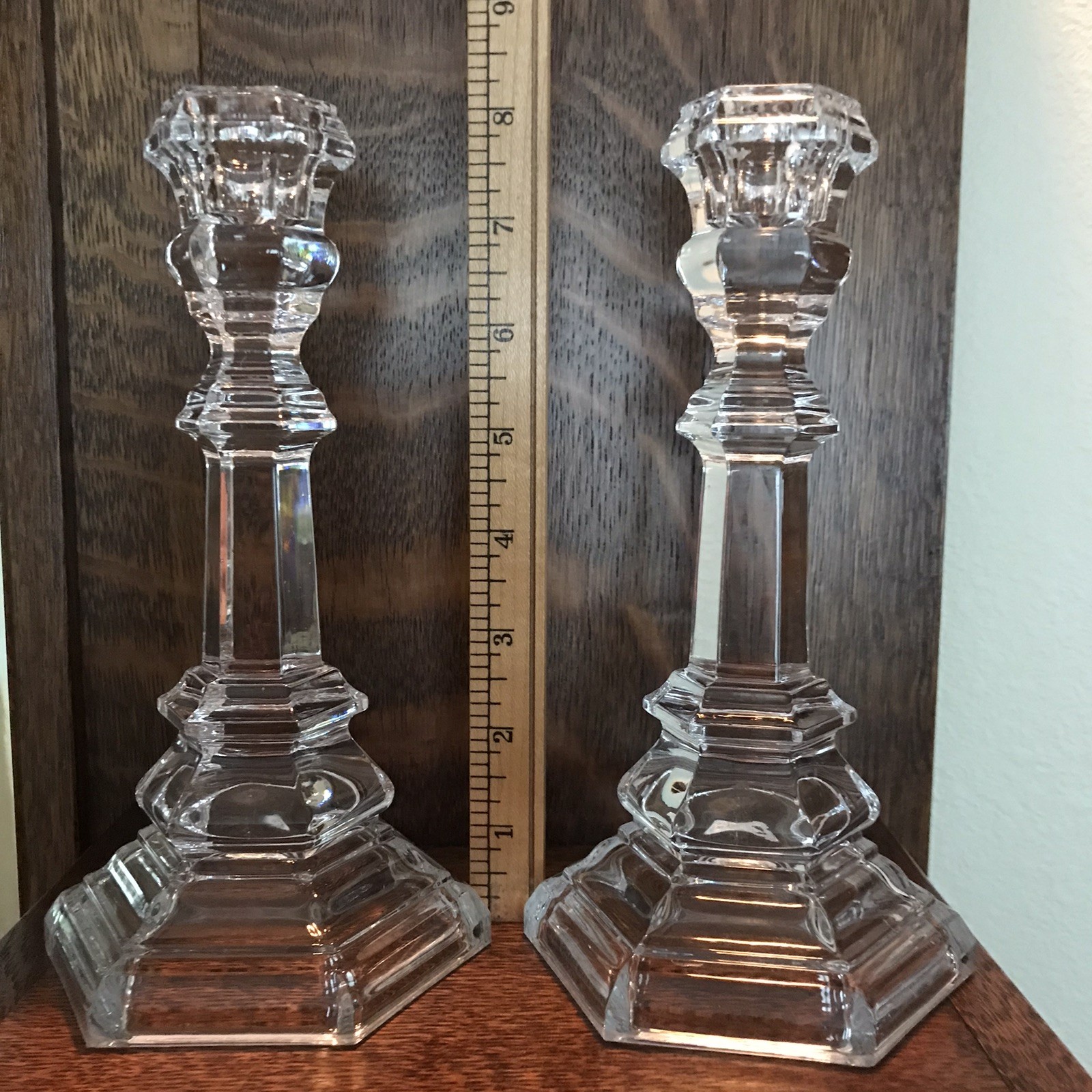 Tiffany & Co Crystal Candle Holders Candlesticks 8” Set of 2 ‘Plymouth’ Retired