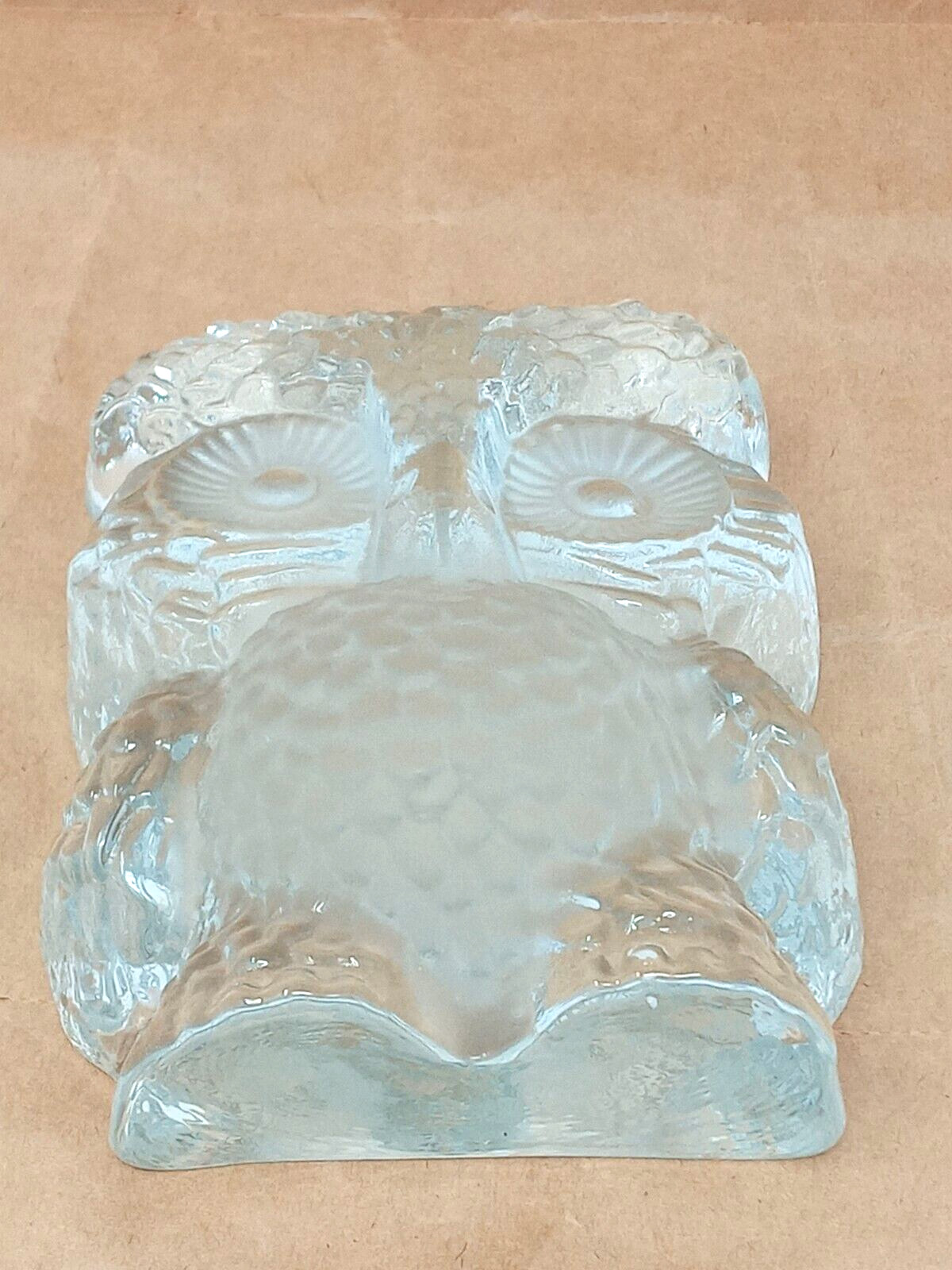 Viking Glass Owl 5.5″ tall Clear w/ Frosted Eyes & Belly original sticker 1970s
