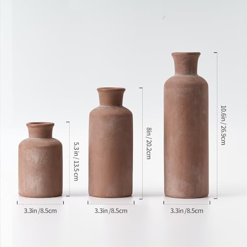 LUKA Ceramic Rustic Farmhouse Vase Set, Terracotta Decor for Bedroom, Living