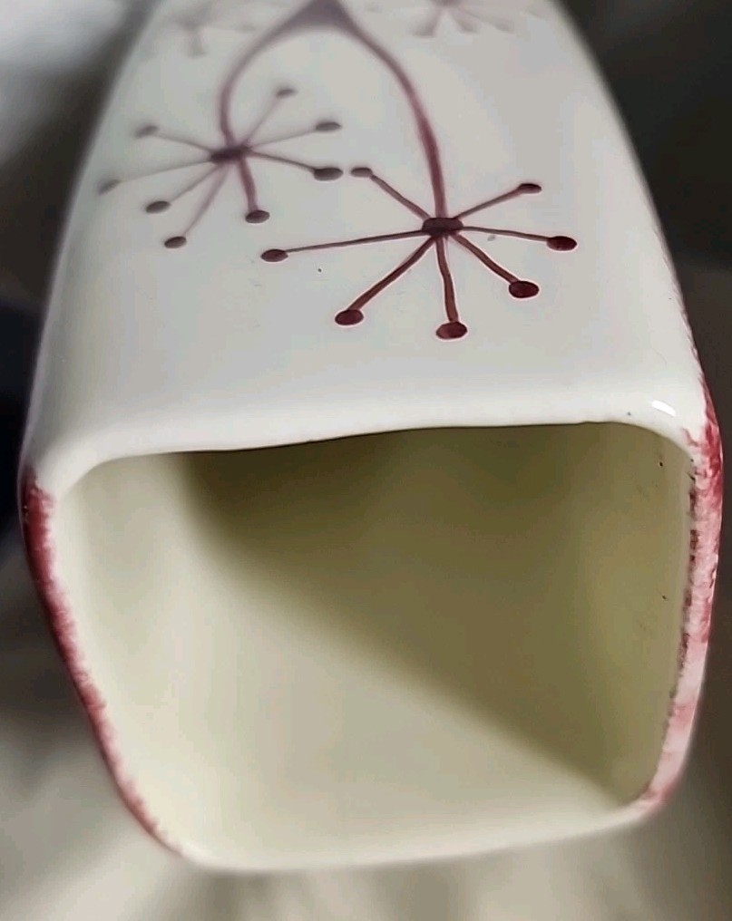 Atomic Burst Ceramic Vase Vtg Abstract Dp Red Starburst Spongeware Signed/dated