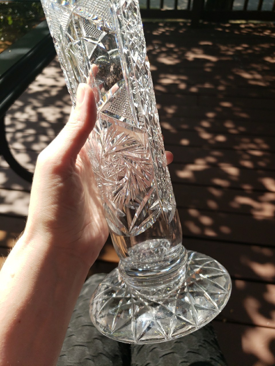 13-5/8″ Footed VASE, American Brilliant Period Cut Glass Good Quality & rare