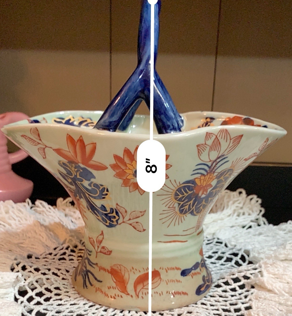Ironstone Decorative Basket Dish Bowl Cobalt Blue Handle