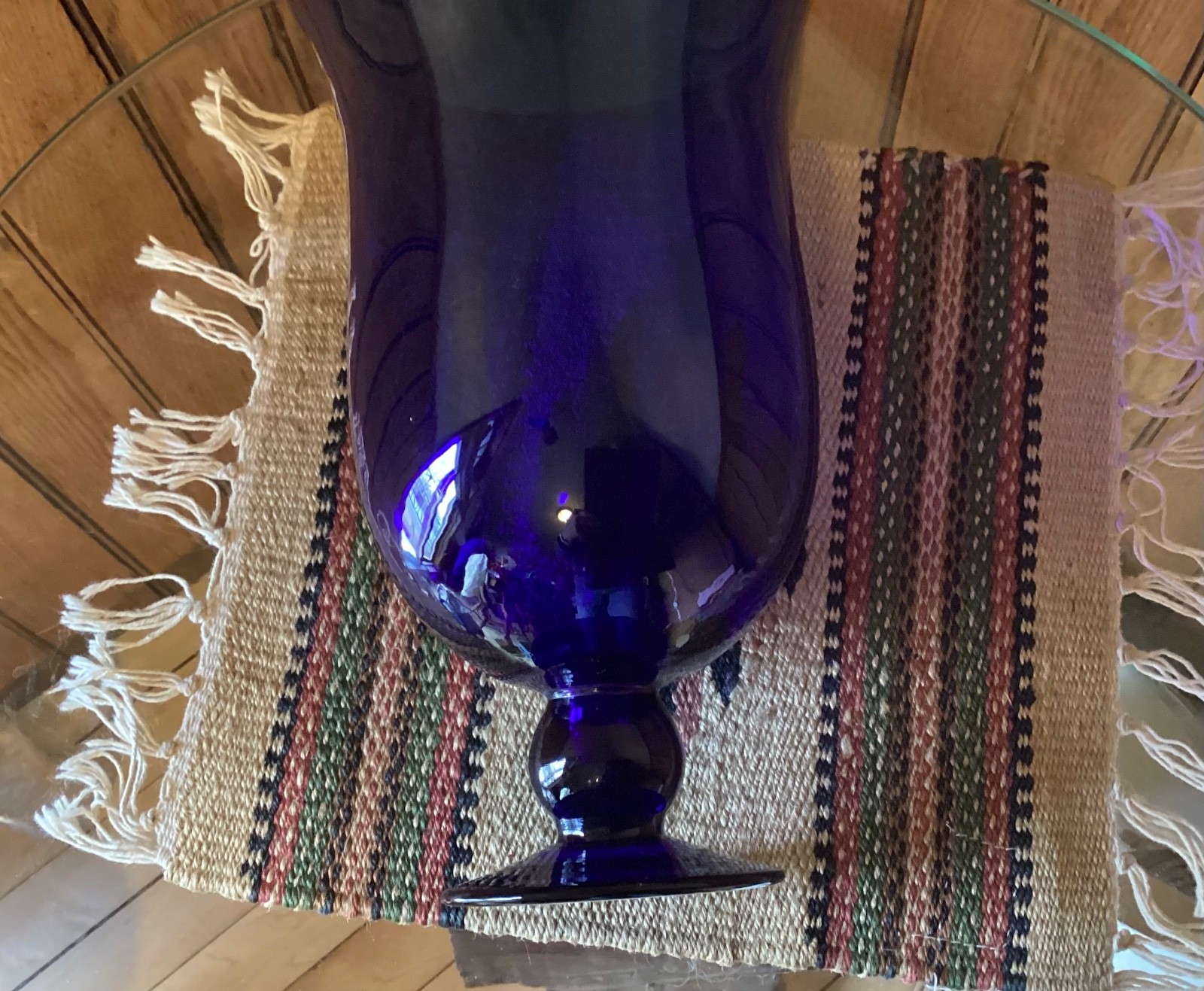 Vintage Big Cobalt Blue Pedestal Vase 9.5 Inches Tall 5.75 Inches Wide