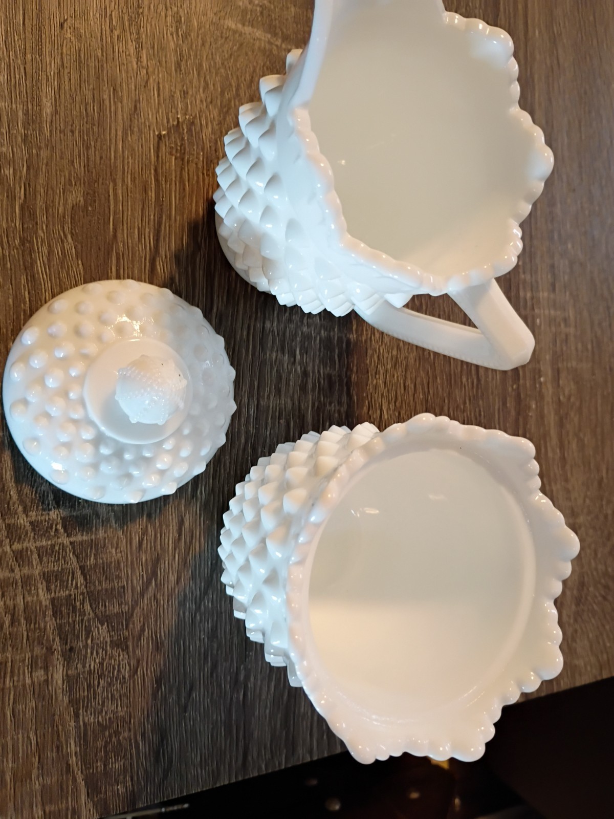 Antique FENTON Hobnail Milkglass Lot 2 With 1 Lid