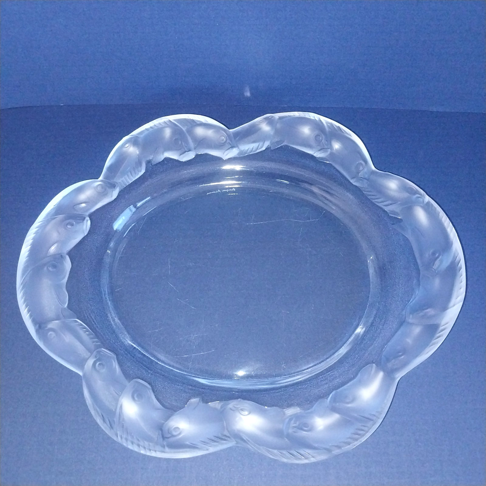 Lalique France Koi Fish Piriac Oval Platter Signed 10 3/4″.