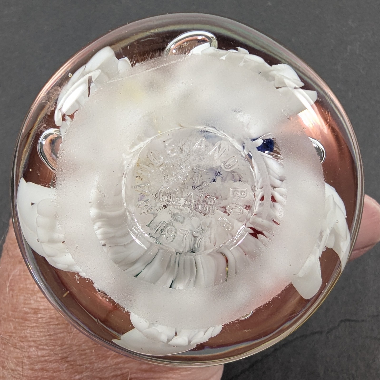 Maude and Bob St Clair Vintage 1977 Glass Bell Shape Paperweight 4″ Tall