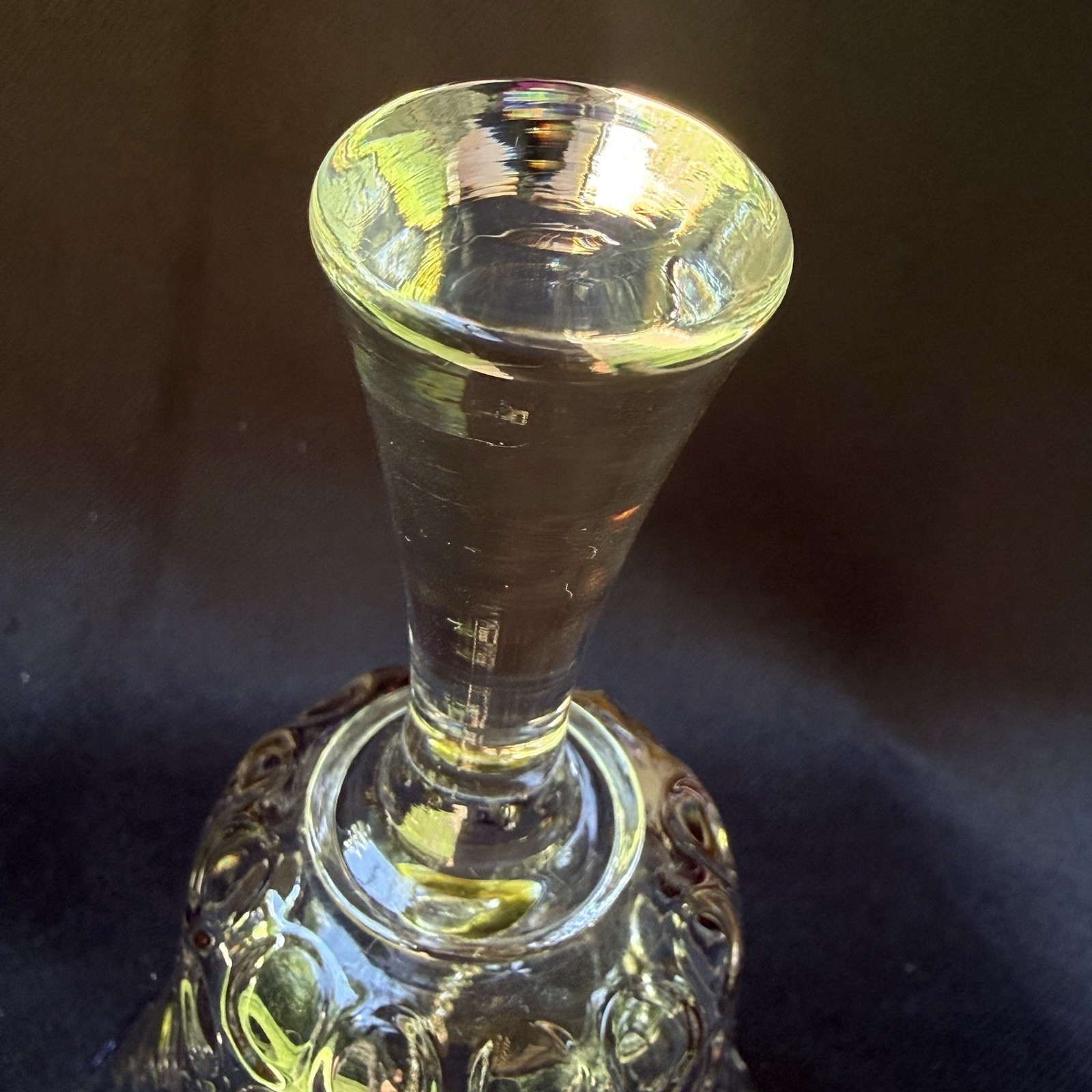 BOHEMIA Glass Bell Czech Republic Iridescent Coin Dot Crystal Hand Bell 5.5in