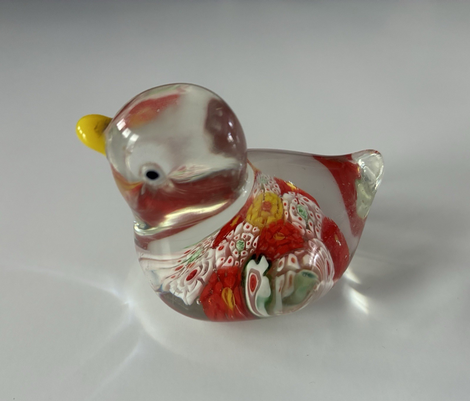 Art Glass Millefiori Murano Style Clear Small Bird Chick Paperweight Figurine