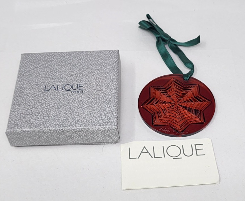 Lalique France 2003 Red/Rouge Astre Star Christmas Ornament In Box