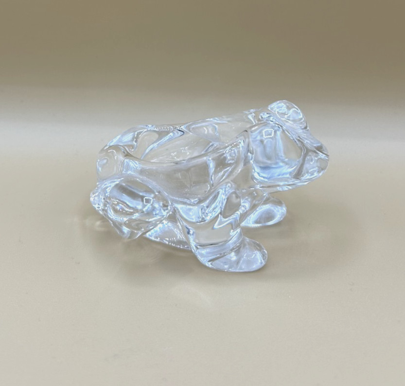 VTG Art Vannes Clear Glass Frog Pipe Holder/ Ashtray Paper Weight Trinket Bowl
