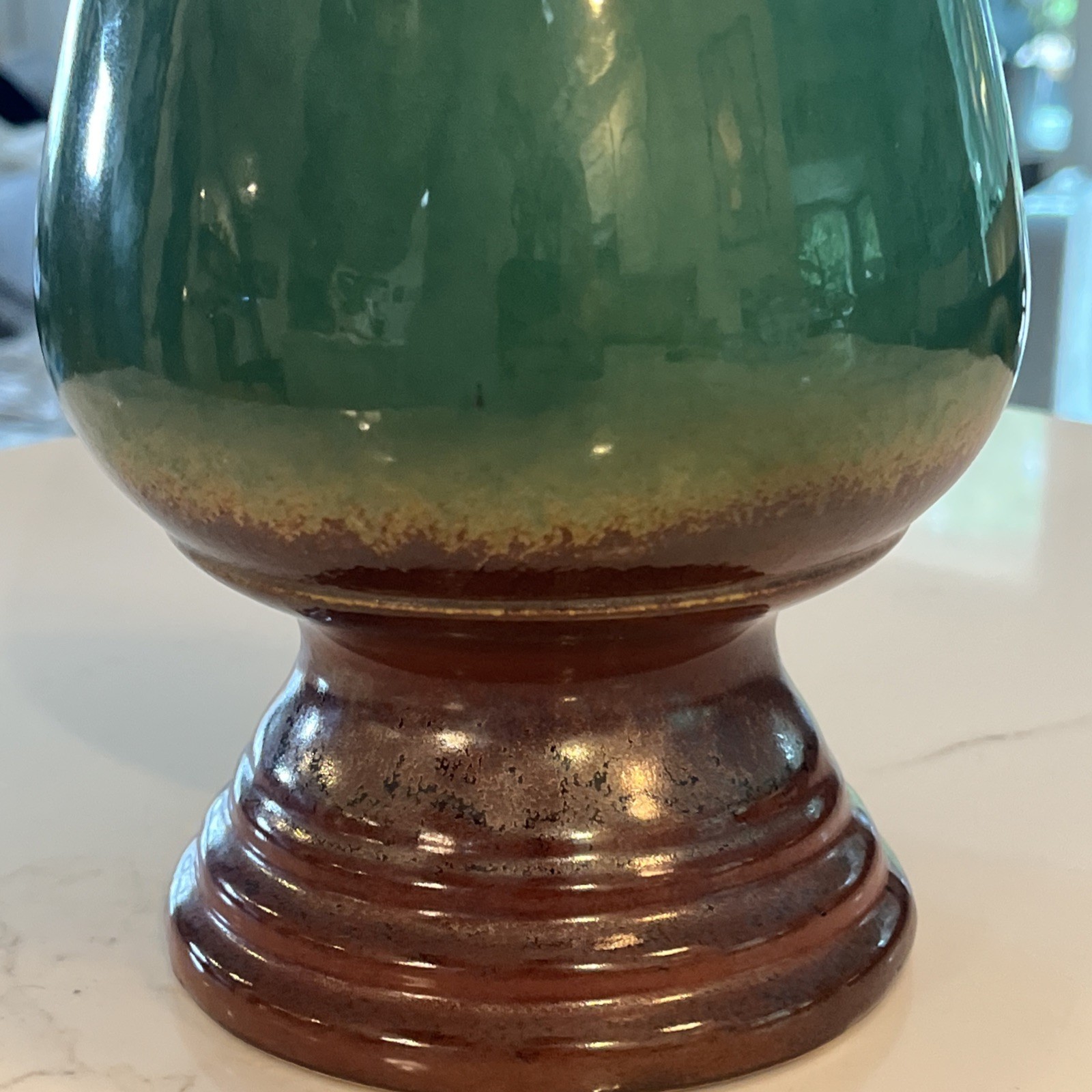 Brown & Blue Drip Glaze Pitcher Vase Mid-Century 14”