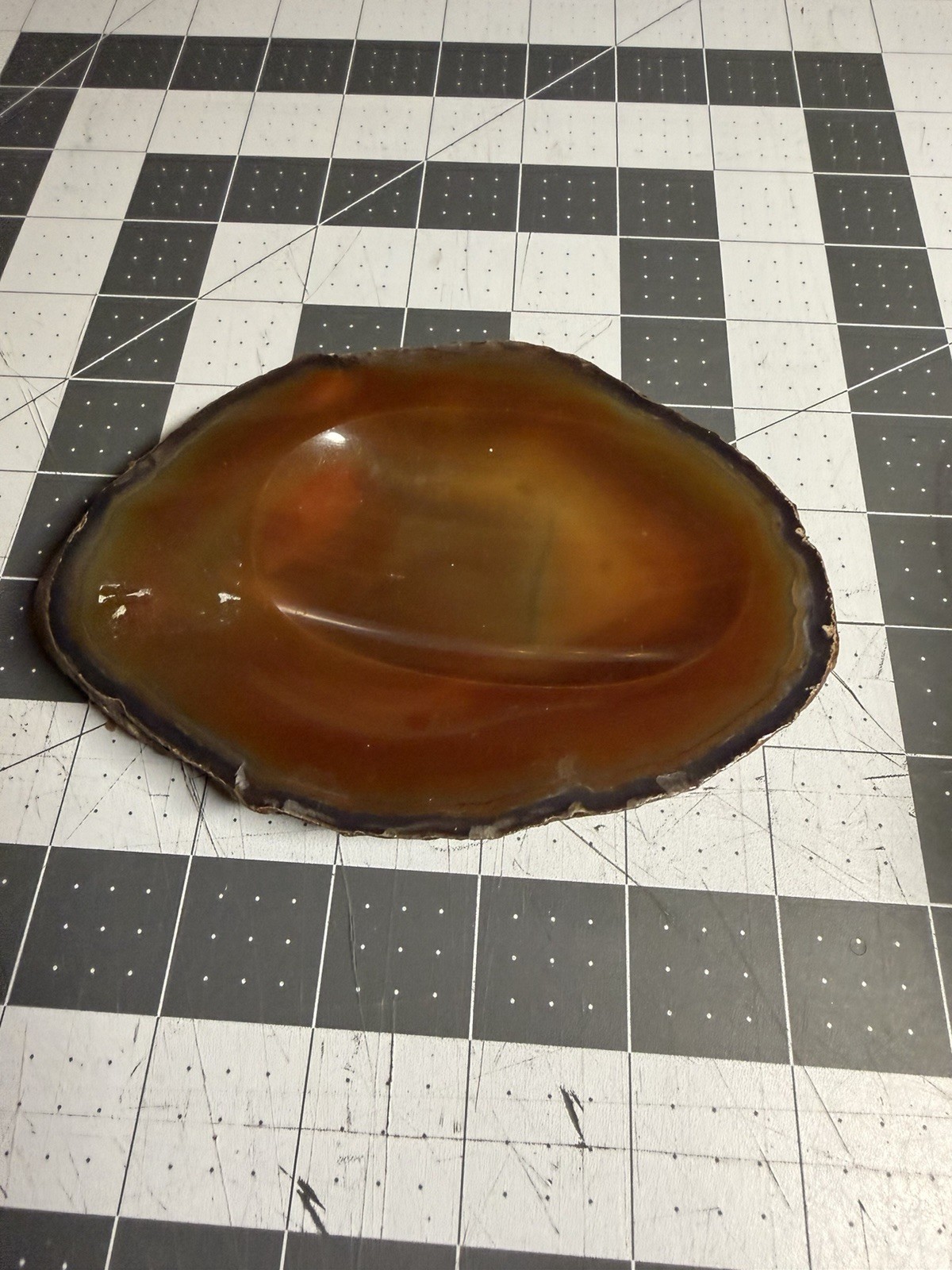 Vintage beige agate slice ashtray antique mid-century 1960s Geode Crystal