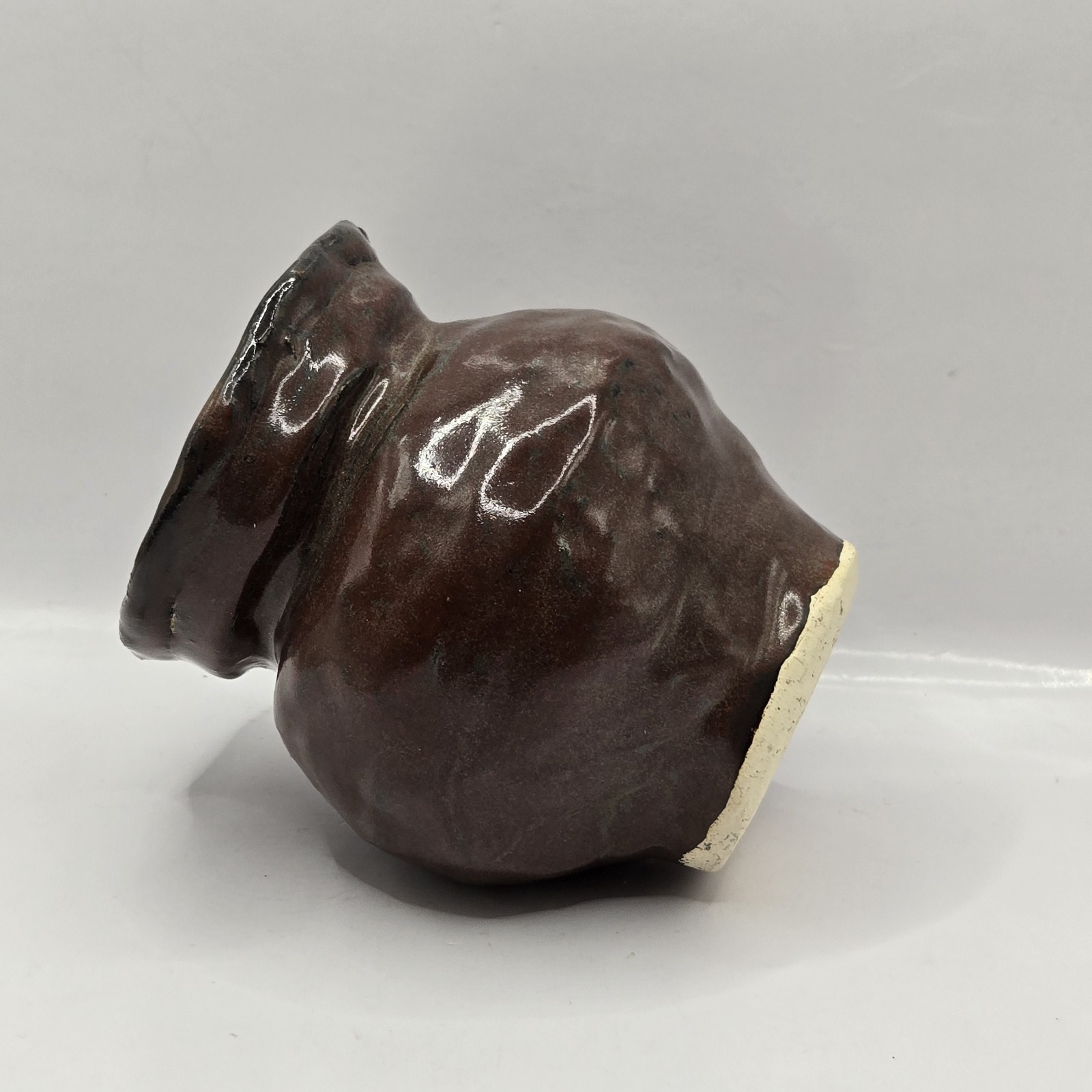 Handmade Brutalist Hand Thrown Pottery Brown Glazed Vase Signed MADDY 4.2″H 4″D