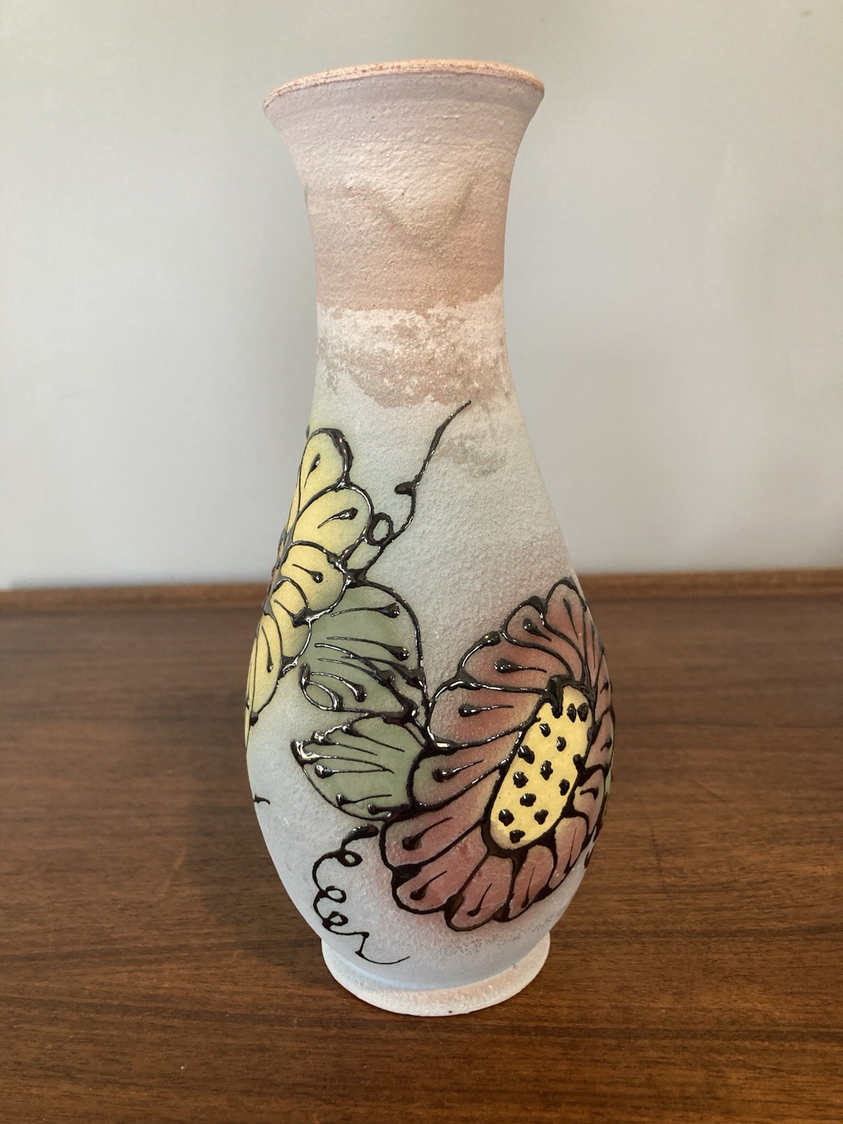 Antique Vintage Red Ware Pottery Pot Vase Flower Florals