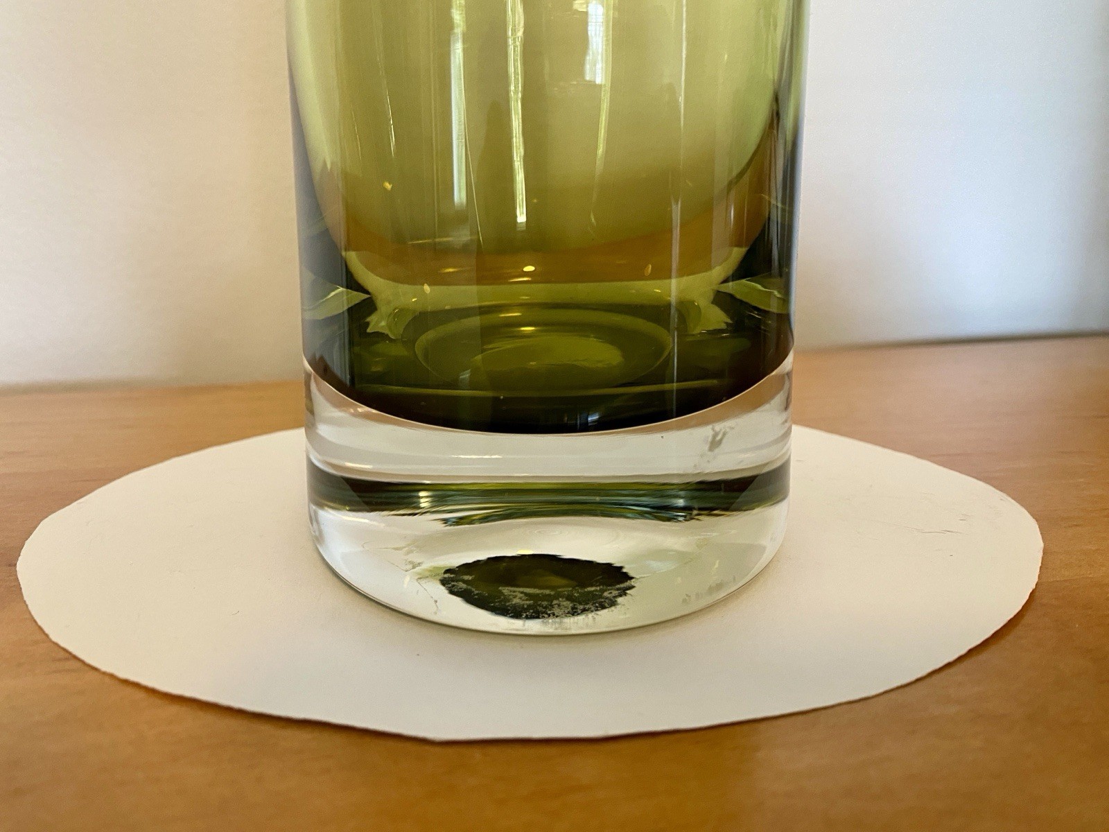MCM Design Olive Green 18” Tapered Art Glass Vase Made In Poland 3.25” Base