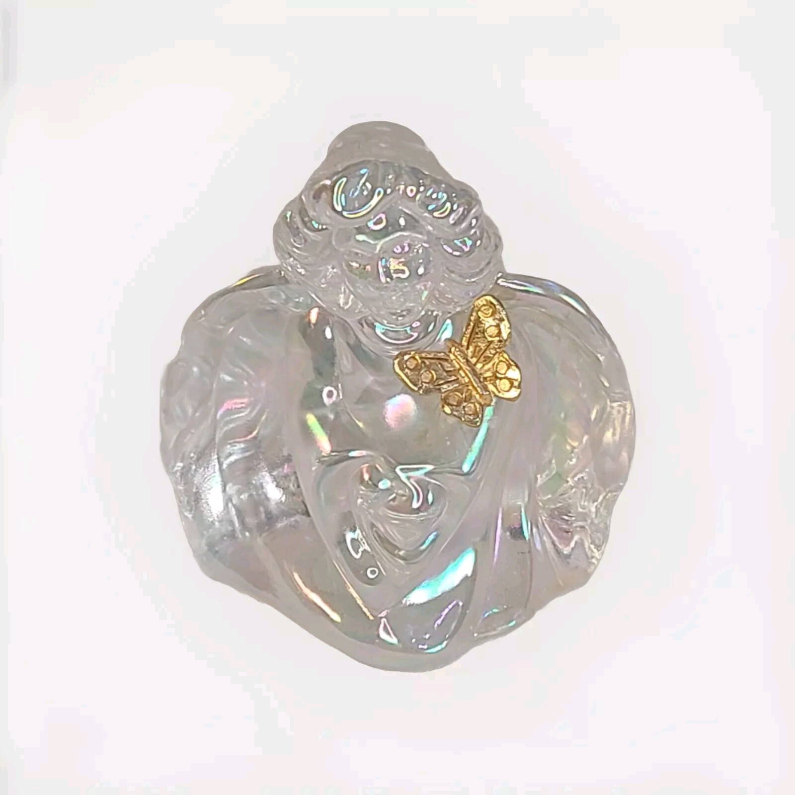 Vintage Fenton Glass Angel IRIDESCENT With Gold Butterfly Figurine 3.3″ Tall